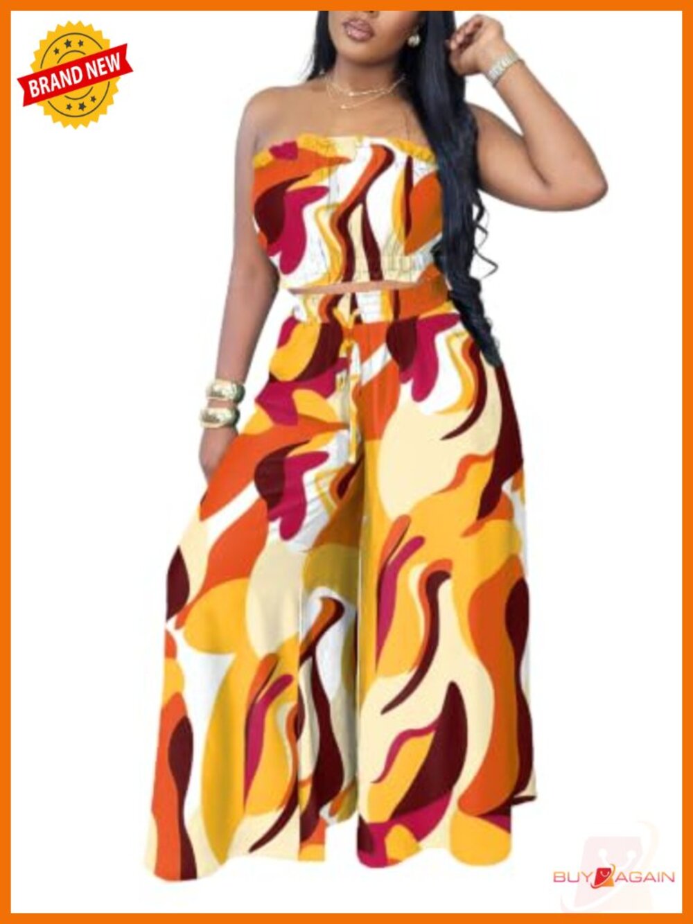 Ruffle Crop Top & Wide Leg Pants Set Sleeveless Vacation Outfit